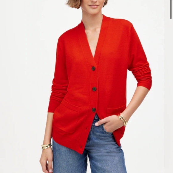 Madewell Red Merino Wool Boyfriend Cardigan NWOT Size S Style NS666 - Picture 1 of 11